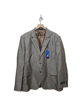 Nautica NWT Taupe Harbor Linen Blend Single Breasted Blazer Sz 46R